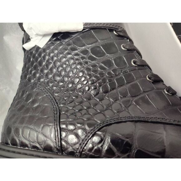 VINCE CAMUTO WOMENS FAWDRY DOUBLE BUCKLE C BLACK GLAZED CROC MOTO BOOTS NIB 6M - Picture 5 of 13